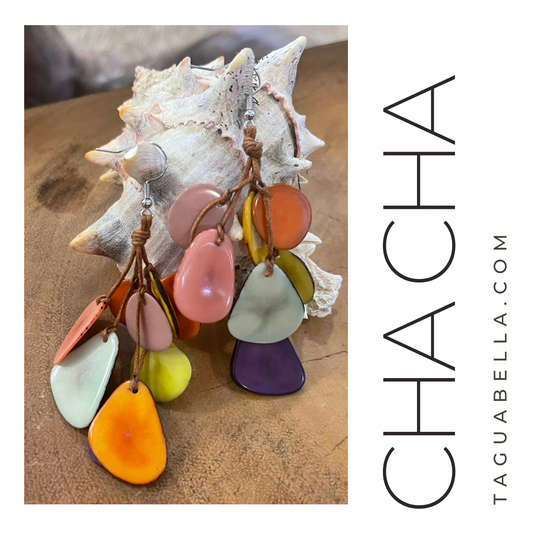 tagua chandelier earrings. colorful tagua earrings. handmade in ecuador tagua jewelry. organic tagua jewelry.